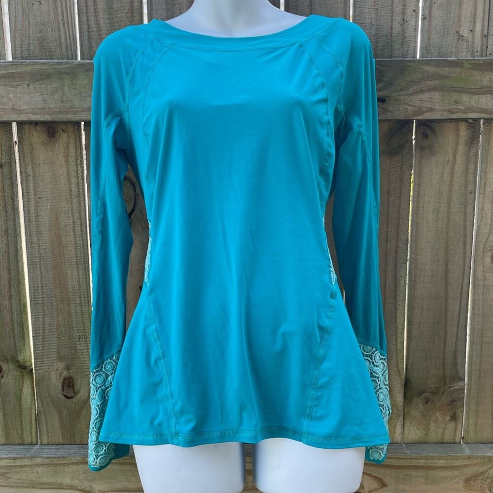 Bobbe HER MAJESTY TOP BEAUTIFUL TEAL SUNBURST LACE LONG SLEEVE